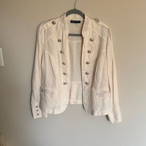 Banana Republic Cream Military-Style Linen Blend Blazer